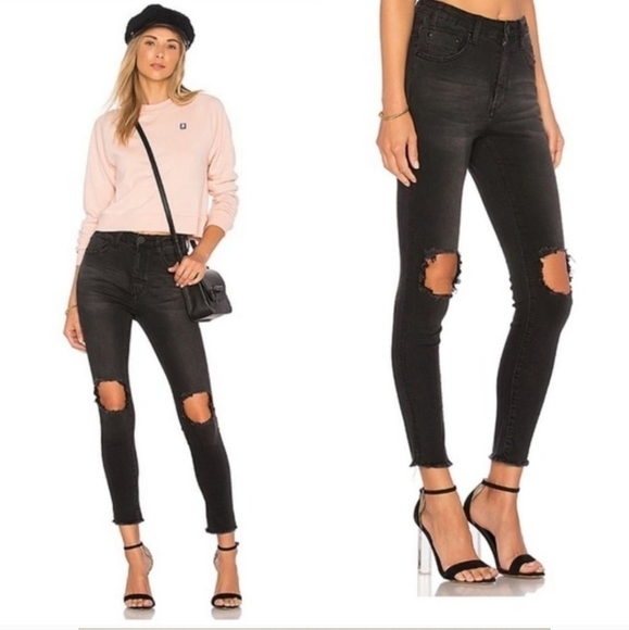 One Teaspoon High Waist Freebirds Rigid Skinny leg cropped jeans Sz 26 - Picture 1 of 16